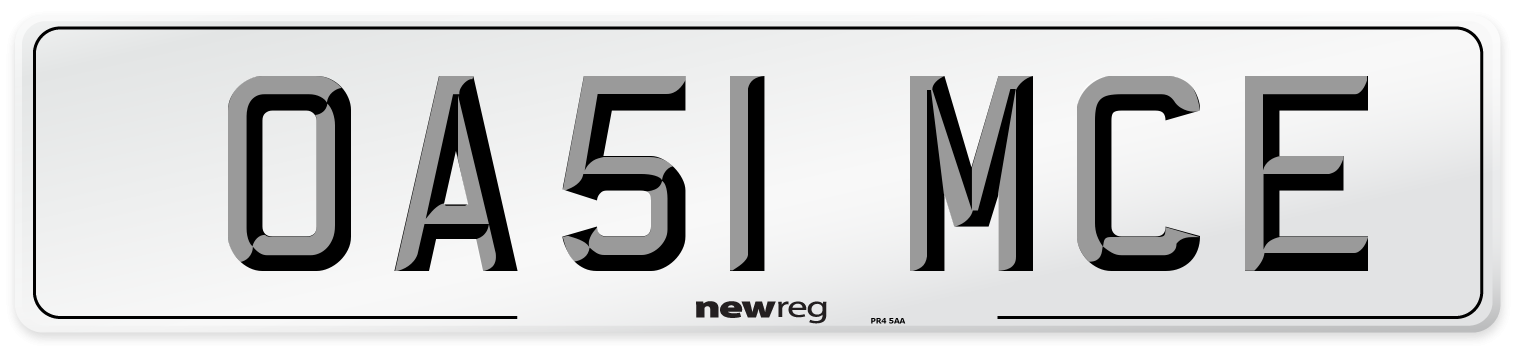 OA51 MCE Number Plate from New Reg